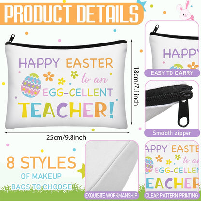 Tallew 8-Pack Easter Teacher Appreciation Gifts Bulk - Bunny Eggs Cosmetic Makeup Bags for Women, Birthday, and Holiday Giving