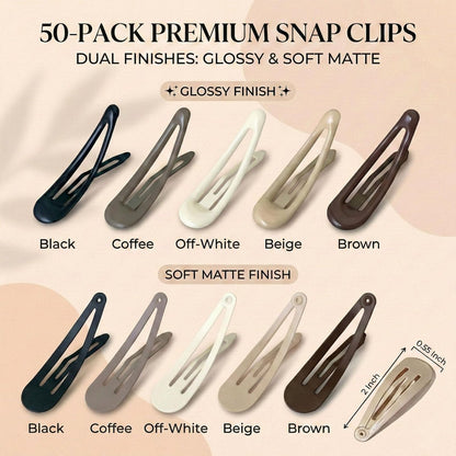 50Pcs Snap Hair Clips for Women Girls, 2 Inch Metal Hair Barrettes in 5 Natural Colors, Non Slip Hair Pins with Storage Box (Glossy & Matte Mixed) Avelisse