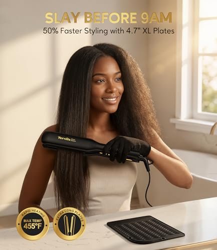 Terviiix Extra Long Hair Straightener for Fast Styling on Thick Hair, Silk Press Flat Iron for Black Women Natural Hair - 1.75" Wide Plate - Ionic Ceramic Infused with Argan Oil & Keratin, Max 455°F Avelisse