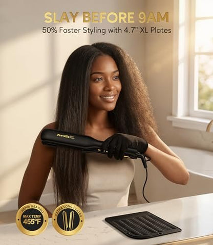 Terviiix Extra Long Hair Straightener for Fast Styling on Thick Hair, Silk Press Flat Iron for Black Women Natural Hair - 1.75" Wide Plate - Ionic Ceramic Infused with Argan Oil & Keratin, Max 455°F Avelisse