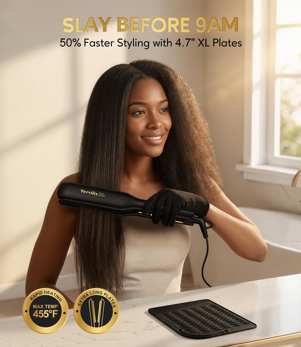Terviiix Extra Long Hair Straightener for Fast Styling on Thick Hair, Silk Press Flat Iron for Black Women Natural Hair - 1.75" Wide Plate - Ionic Ceramic Infused with Argan Oil & Keratin, Max 455°F Avelisse