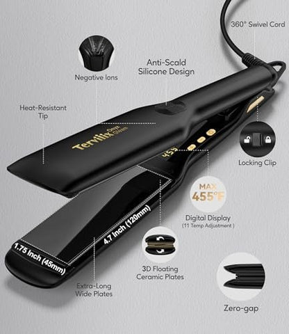 Terviiix Extra Long Hair Straightener for Fast Styling on Thick Hair, Silk Press Flat Iron for Black Women Natural Hair - 1.75" Wide Plate - Ionic Ceramic Infused with Argan Oil & Keratin, Max 455°F Avelisse