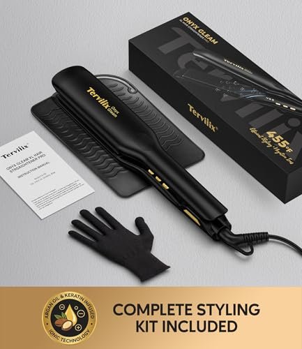 Terviiix Extra Long Hair Straightener for Fast Styling on Thick Hair, Silk Press Flat Iron for Black Women Natural Hair - 1.75" Wide Plate - Ionic Ceramic Infused with Argan Oil & Keratin, Max 455°F Avelisse