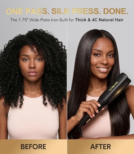 Terviiix Extra Long Hair Straightener for Fast Styling on Thick Hair, Silk Press Flat Iron for Black Women Natural Hair - 1.75" Wide Plate - Ionic Ceramic Infused with Argan Oil & Keratin, Max 455°F Avelisse