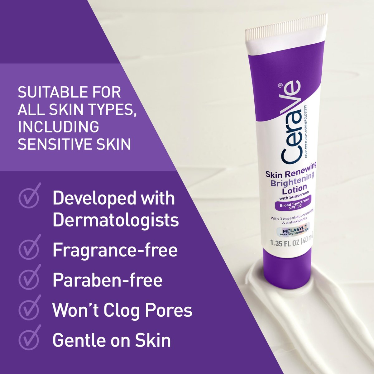 CeraVe Skin Renewing Brightening Lotion SPF 30 – Anti-Aging Facial Moisturizer with Ceramides, Niacinamide & Antioxidants, Fragrance-Free, 1.35 oz Avelisse