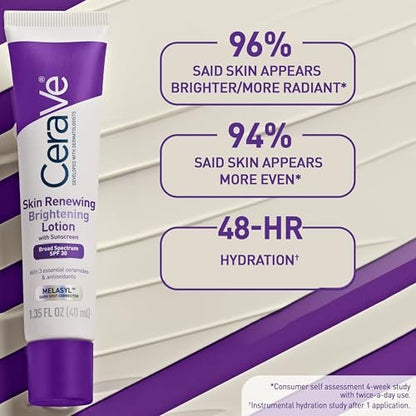 CeraVe Skin Renewing Brightening Lotion SPF 30 – Anti-Aging Facial Moisturizer with Ceramides, Niacinamide & Antioxidants, Fragrance-Free, 1.35 oz Avelisse