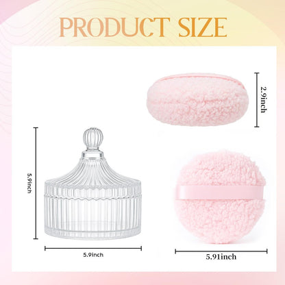HXRYAGi 2-Piece Extra Large Body Powder Puff and Glass Jar Set – 6 Inch Crystal Storage with Soft Washable Pink Puff Avelisse