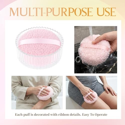 HXRYAGi 2-Piece Extra Large Body Powder Puff and Glass Jar Set – 6 Inch Crystal Storage with Soft Washable Pink Puff Avelisse