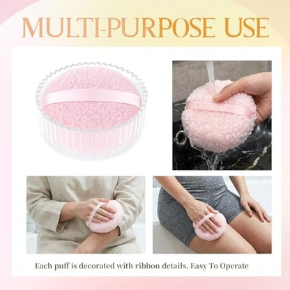 HXRYAGi 2-Piece Extra Large Body Powder Puff and Glass Jar Set – 6 Inch Crystal Storage with Soft Washable Pink Puff Avelisse