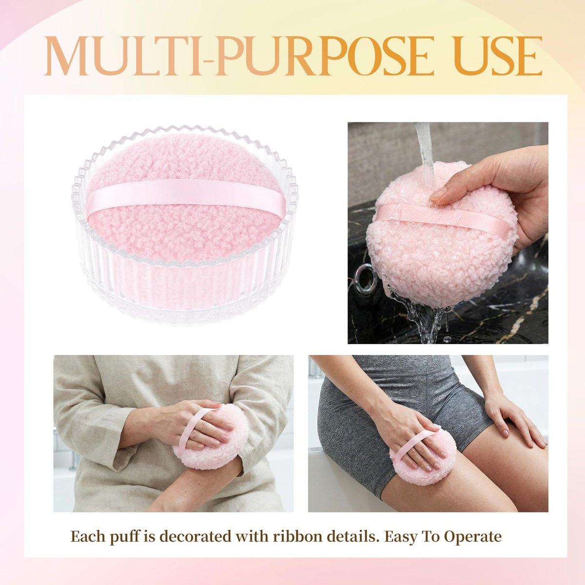 HXRYAGi 2-Piece Extra Large Body Powder Puff and Glass Jar Set – 6 Inch Crystal Storage with Soft Washable Pink Puff Avelisse
