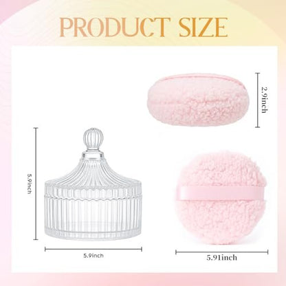 HXRYAGi 2-Piece Extra Large Body Powder Puff and Glass Jar Set – 6 Inch Crystal Storage with Soft Washable Pink Puff Avelisse