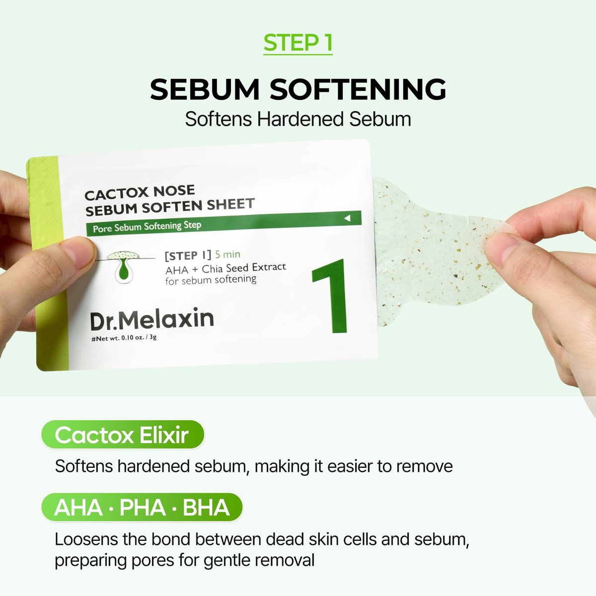 Dr.Melaxin CACTOX 3-Step Nose Mask Pack with AHA & PHA for Sebum Softening, Pore Tightening & Skin Repair - 3 Count - görsel 11