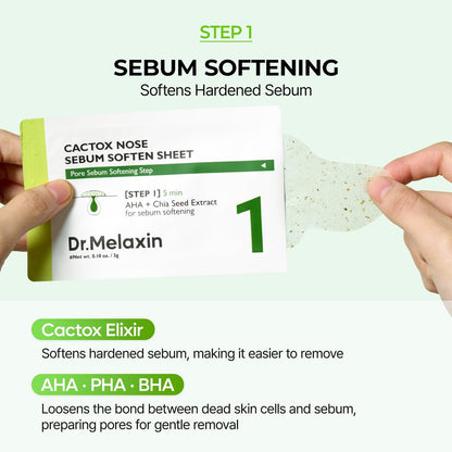 Dr.Melaxin CACTOX 3-Step Nose Mask Pack with AHA & PHA for Sebum Softening, Pore Tightening & Skin Repair - 3 Count