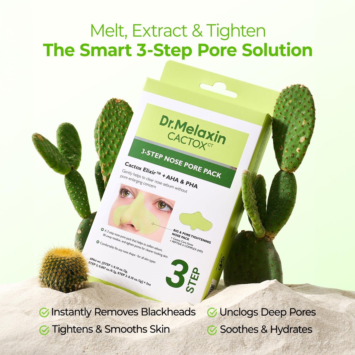 Dr.Melaxin CACTOX 3-Step Nose Mask Pack with AHA & PHA for Sebum Softening, Pore Tightening & Skin Repair - 3 Count - görsel 3
