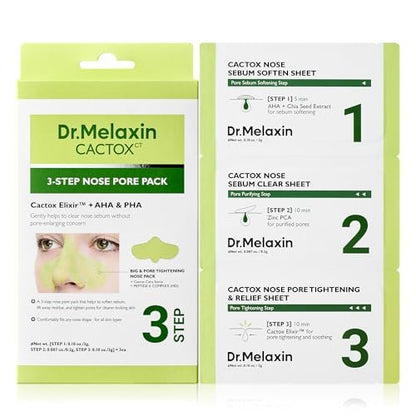 Dr.Melaxin CACTOX 3-Step Nose Mask Pack with AHA & PHA for Sebum Softening, Pore Tightening & Skin Repair - 3 Count