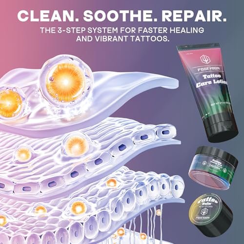 POSEIDON Tattoo Aftercare Kit - 3-in-1 Set with Refreshing Citrus Scent for Quick Healing & Color Protection (Tattoo Soap, Balm, Lotion) Avelisse