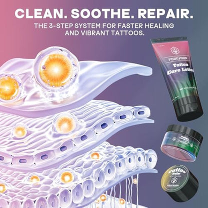 POSEIDON Tattoo Aftercare Kit - 3-in-1 Set with Refreshing Citrus Scent for Quick Healing & Color Protection (Tattoo Soap, Balm, Lotion) Avelisse