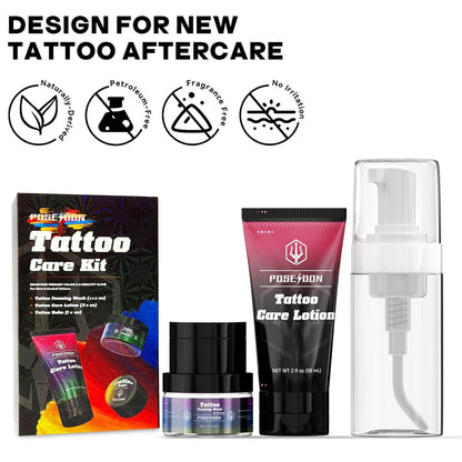POSEIDON Tattoo Aftercare Kit - 3-in-1 Set with Refreshing Citrus Scent for Quick Healing & Color Protection (Tattoo Soap, Balm, Lotion) Avelisse