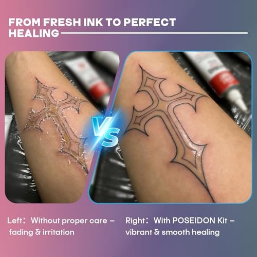 POSEIDON Tattoo Aftercare Kit - 3-in-1 Set with Refreshing Citrus Scent for Quick Healing & Color Protection (Tattoo Soap, Balm, Lotion) Avelisse