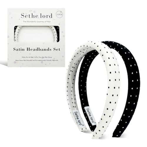 Sethe lord Satin Headbands for Women & Girls - Polka Dot, No-Slip, Comfortable & Soft - Black and White, 2 Pack - görsel 2