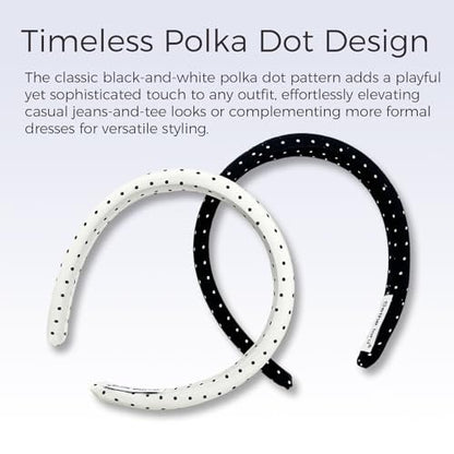 Sethe lord Satin Headbands for Women & Girls - Polka Dot, No-Slip, Comfortable & Soft - Black and White, 2 Pack