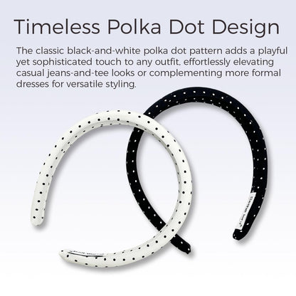Sethe lord Satin Headbands for Women & Girls - Polka Dot, No-Slip, Comfortable & Soft - Black and White, 2 Pack
