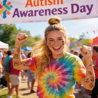 20 Sheets 172 Pcs World Autism Awareness Ribbon Temporary Tattoos - Inspirational Autism Tattoos for Fundraiser Events & Party Decor