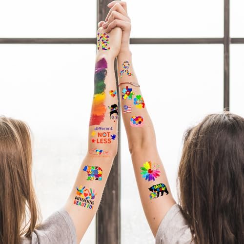 20 Sheets 172 Pcs World Autism Awareness Ribbon Temporary Tattoos - Inspirational Autism Tattoos for Fundraiser Events & Party Decor - görsel 10