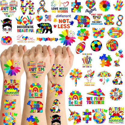 20 Sheets 172 Pcs World Autism Awareness Ribbon Temporary Tattoos - Inspirational Autism Tattoos for Fundraiser Events & Party Decor