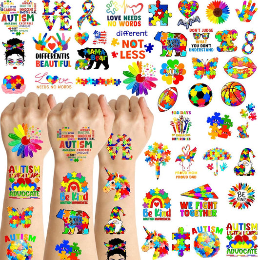 20 Sheets 172 Pcs World Autism Awareness Ribbon Temporary Tattoos - Inspirational Autism Tattoos for Fundraiser Events & Party Decor
