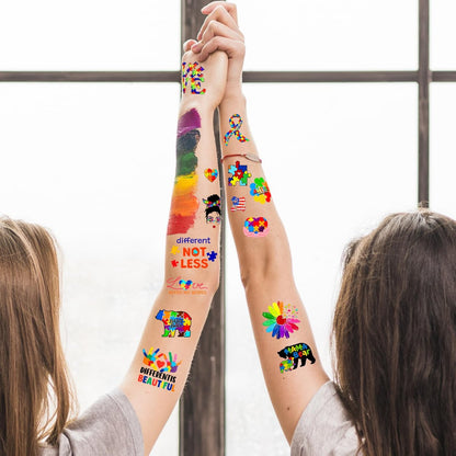 20 Sheets 172 Pcs World Autism Awareness Ribbon Temporary Tattoos - Inspirational Autism Tattoos for Fundraiser Events & Party Decor