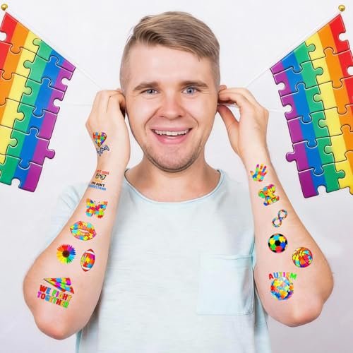 20 Sheets 172 Pcs World Autism Awareness Ribbon Temporary Tattoos - Inspirational Autism Tattoos for Fundraiser Events & Party Decor - görsel 8
