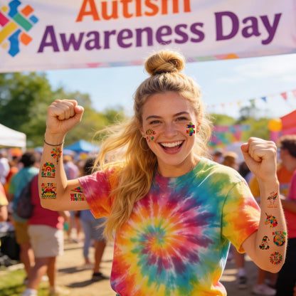 20 Sheets 172 Pcs World Autism Awareness Ribbon Temporary Tattoos - Inspirational Autism Tattoos for Fundraiser Events & Party Decor