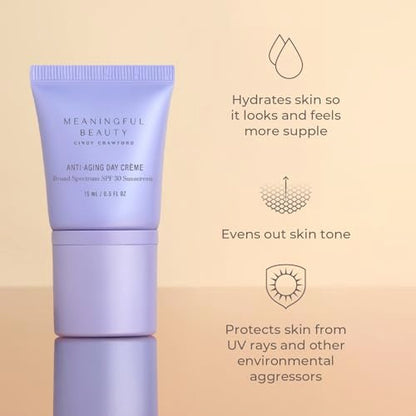 Meaningful Beauty Anti-Aging Skincare Trio Travel Size 3-Piece Starter Kit Gift Set for Women - Youth Activating Melon Serum, Day Creme, Eye Cream & Antioxidants Avelisse