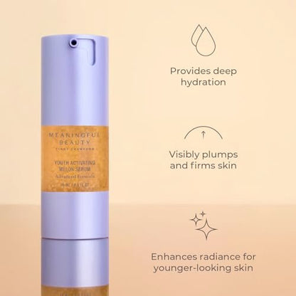 Meaningful Beauty Anti-Aging Skincare Trio Travel Size 3-Piece Starter Kit Gift Set for Women - Youth Activating Melon Serum, Day Creme, Eye Cream & Antioxidants Avelisse