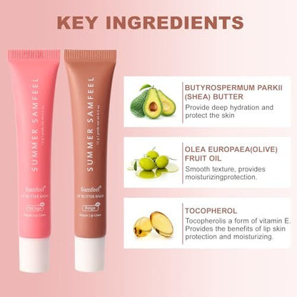 Samfeel 4-Pack Tinted Lip Butter Balm Gift Set - Pink Sugar, Birthday Cake, Vanilla & Beige - Vegan & Conditioning Lip Balm for Moisture, Shine & Hydration (15g each) Avelisse