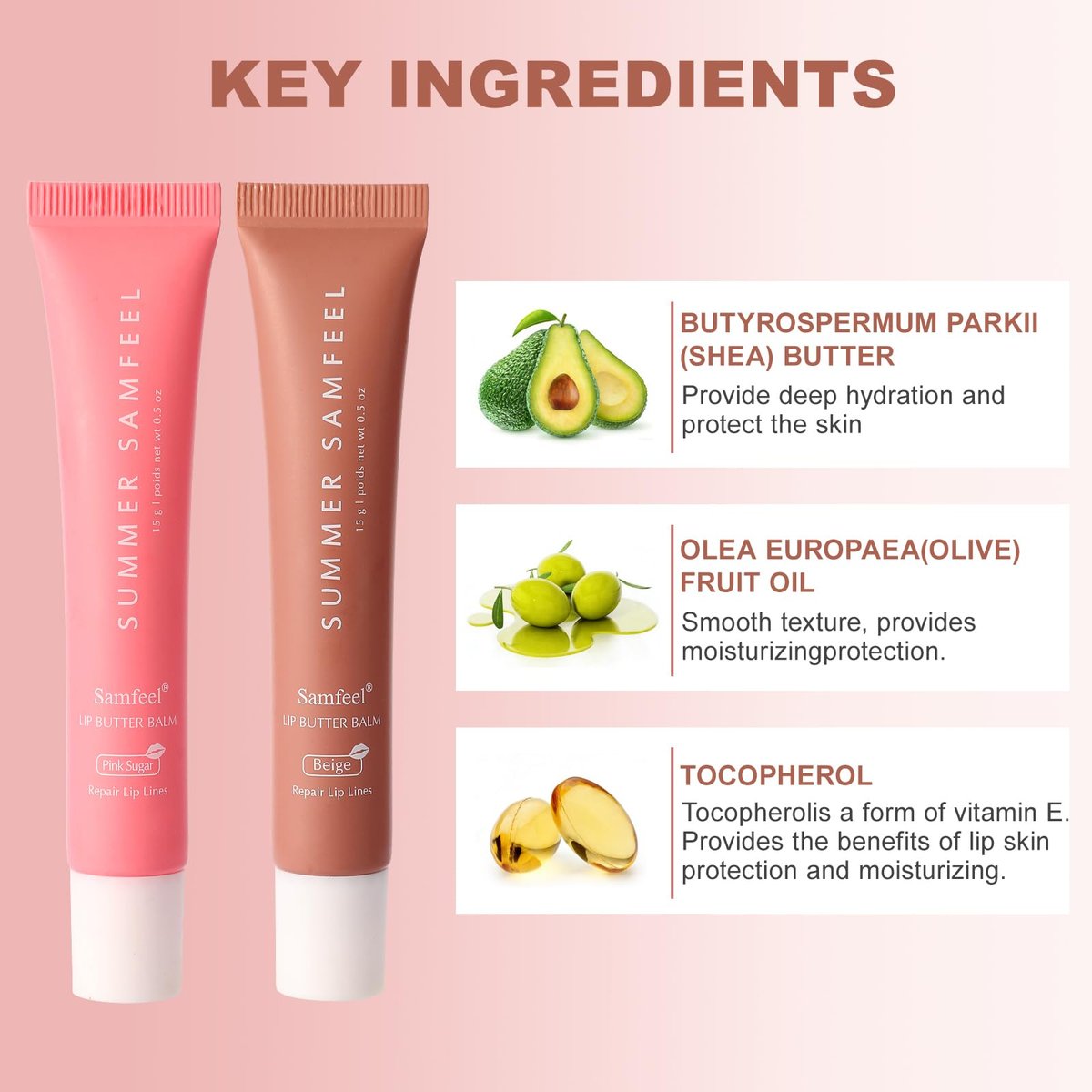 Samfeel 4-Pack Tinted Lip Butter Balm Gift Set - Pink Sugar, Birthday Cake, Vanilla & Beige - Vegan & Conditioning Lip Balm for Moisture, Shine & Hydration (15g each) Avelisse