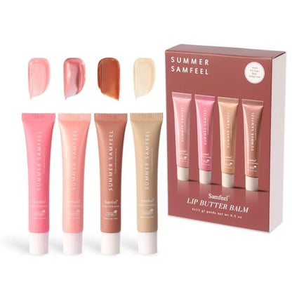 Samfeel 4-Pack Tinted Lip Butter Balm Gift Set - Pink Sugar, Birthday Cake, Vanilla & Beige - Vegan & Conditioning Lip Balm for Moisture, Shine & Hydration (15g each) Avelisse