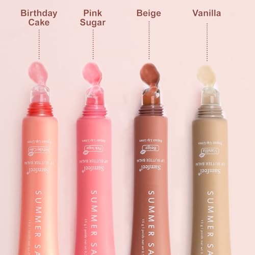 Samfeel 4-Pack Tinted Lip Butter Balm Gift Set - Pink Sugar, Birthday Cake, Vanilla & Beige - Vegan & Conditioning Lip Balm for Moisture, Shine & Hydration (15g each) Avelisse