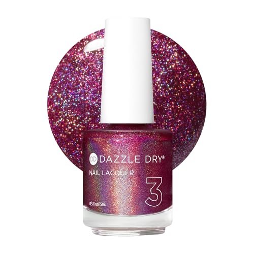 Dazzle Dry Nail Lacquer (Step 3) - Beauty Sleep - Holographic Dark Fuchsia Nail Polish, Full Coverage, 0.5 fl oz Avelisse