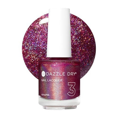 Dazzle Dry Nail Lacquer (Step 3) - Beauty Sleep - Holographic Dark Fuchsia Nail Polish, Full Coverage, 0.5 fl oz Avelisse