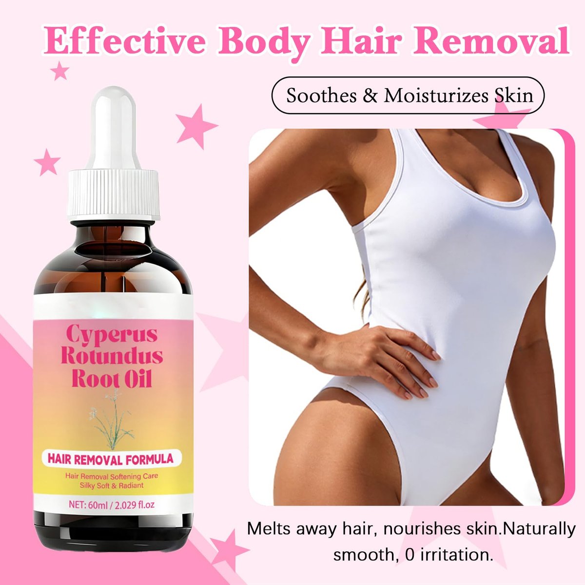 Bigyuan Cyperus Rotundus Oil - Natural Hair Removal Formula & Hair Inhibition Care for Silky Smooth Skin, 60ml/2 fl.oz Avelisse