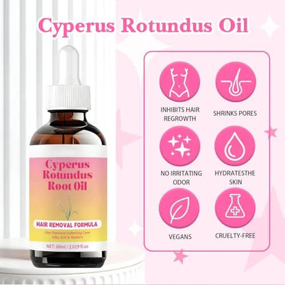 Bigyuan Cyperus Rotundus Oil - Natural Hair Removal Formula & Hair Inhibition Care for Silky Smooth Skin, 60ml/2 fl.oz Avelisse