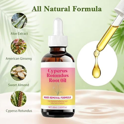 Bigyuan Cyperus Rotundus Oil - Natural Hair Removal Formula & Hair Inhibition Care for Silky Smooth Skin, 60ml/2 fl.oz Avelisse