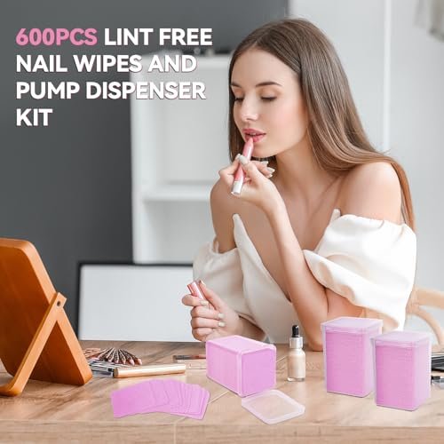 ShanySheny 600PCS Lint Free Nail Wipes with Dispenser & Empty Pump Bottle – Nail Polish Remover Wipes for Acetone & Lash Glue Cleaning - görsel 12