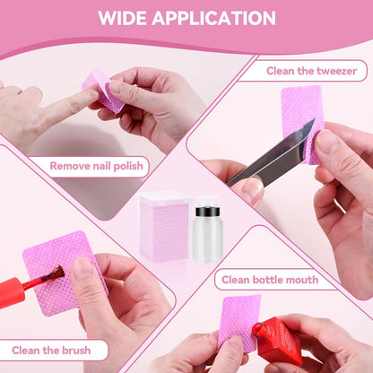 ShanySheny 600PCS Lint Free Nail Wipes with Dispenser & Empty Pump Bottle – Nail Polish Remover Wipes for Acetone & Lash Glue Cleaning