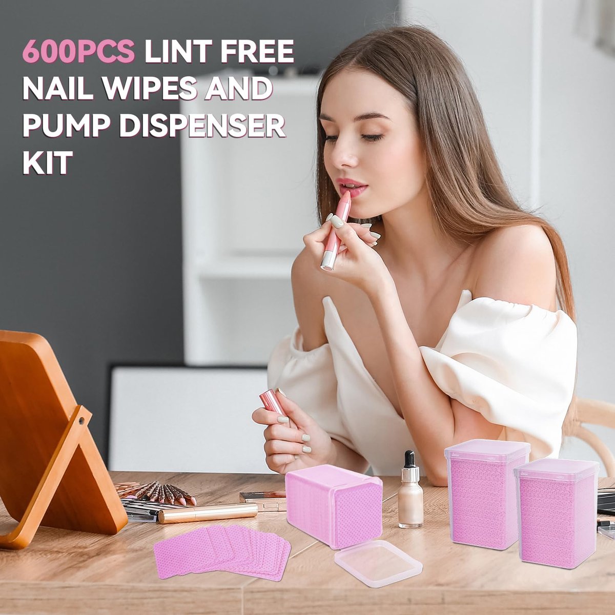 ShanySheny 600PCS Lint Free Nail Wipes with Dispenser & Empty Pump Bottle – Nail Polish Remover Wipes for Acetone & Lash Glue Cleaning - görsel 11