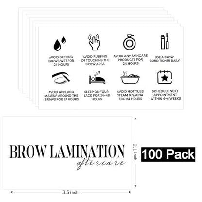 100 Pack Brow Lamination Aftercare Cards – Business Card Size Instructions for Eyebrow Lamination Aftercare