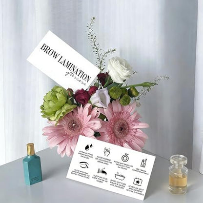 100 Pack Brow Lamination Aftercare Cards – Business Card Size Instructions for Eyebrow Lamination Aftercare