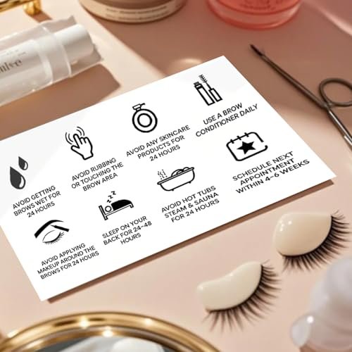 100 Pack Brow Lamination Aftercare Cards – Business Card Size Instructions for Eyebrow Lamination Aftercare - görsel 9